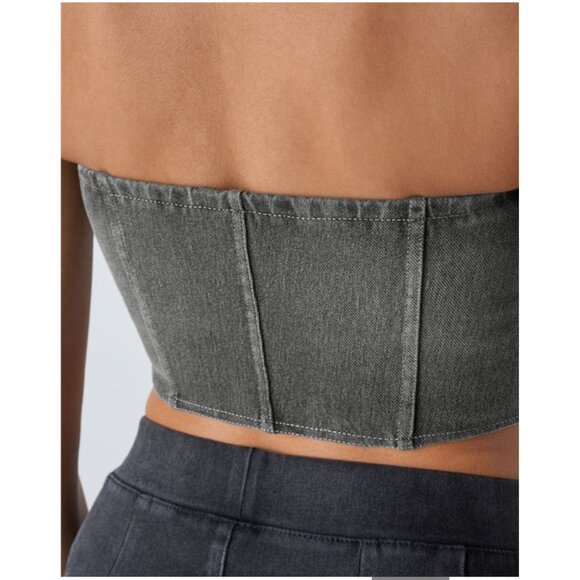 Halara Flex Skinny Washed Stretchy Knit Denim Casual Tube Top Sz Small Black - Picture 6 of 8